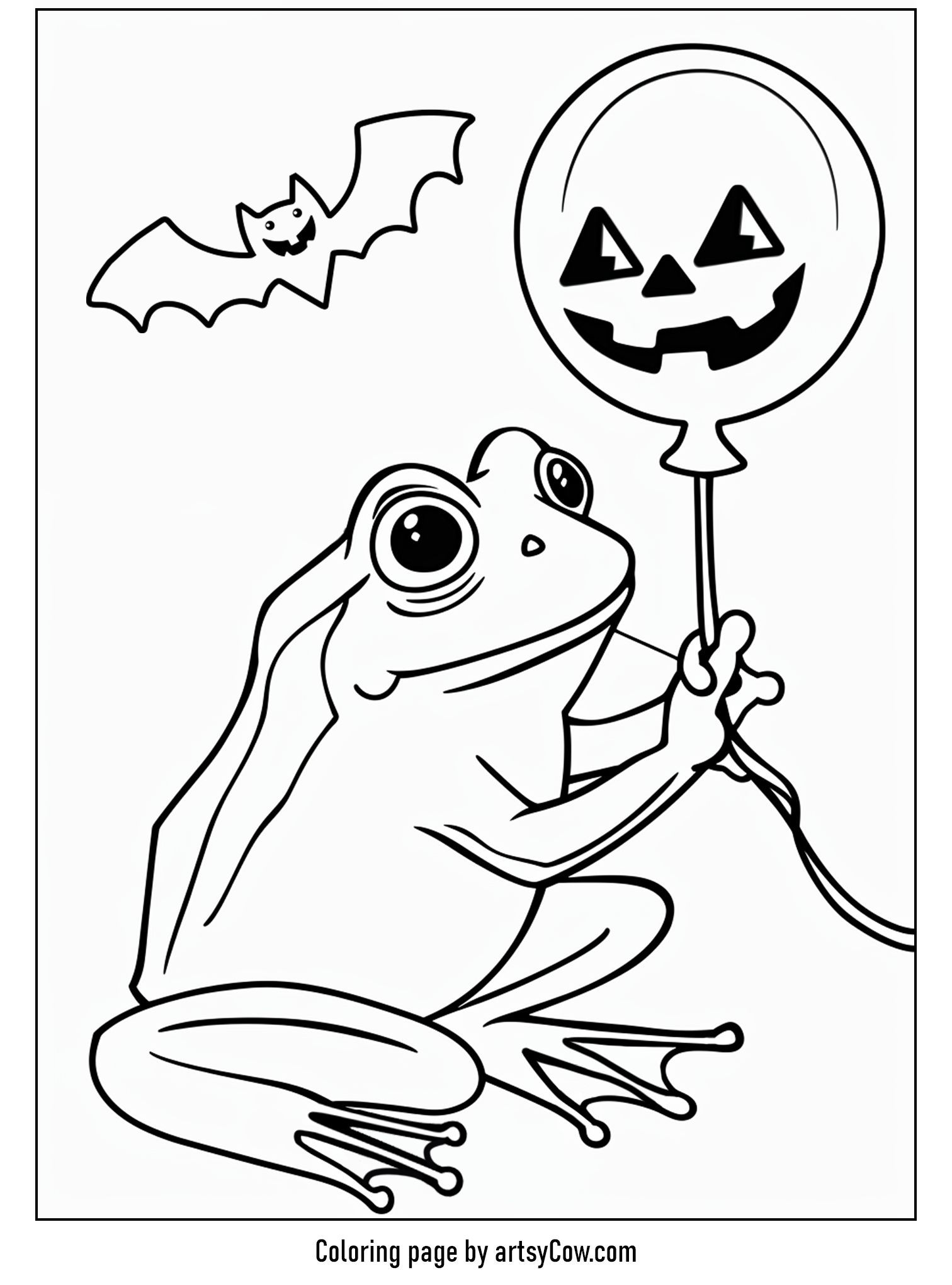 Frog with a Pumpkin Balloon